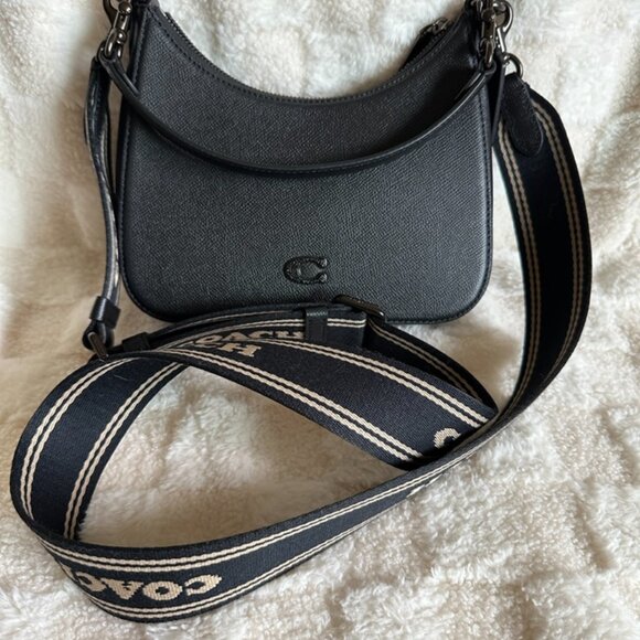 NWT! Coach CJ842 Black Hobo Crossbody with Multiple Straps Crossgrain Leather - Picture 10 of 11